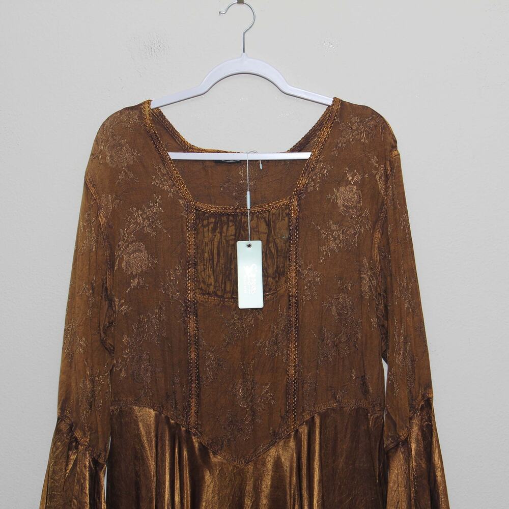 NEW L'Pogee Bronze Metallic Boho Renaissance Corset Back Dress Size 1X - Picture 3 of 8